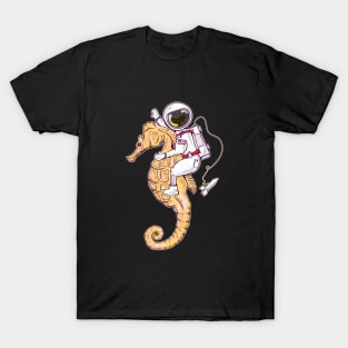 Astronaut riding a seahorse in space T-Shirt